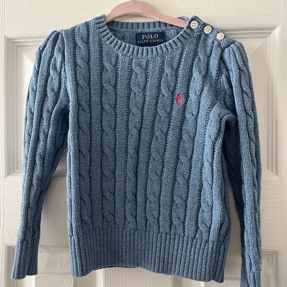 Girl's Polo Ralph Lauren Blue Cotton Knit Cable Sweater